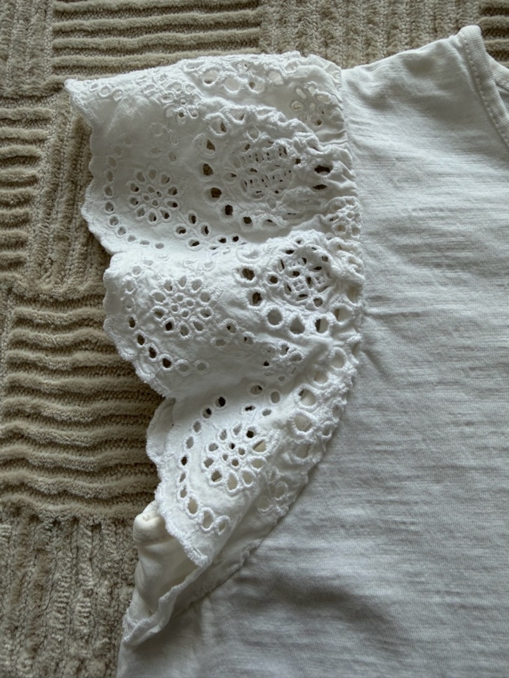 J. Crew White Eyelet Flutter- Cap Sleeve Tee - Picture 2 of 4